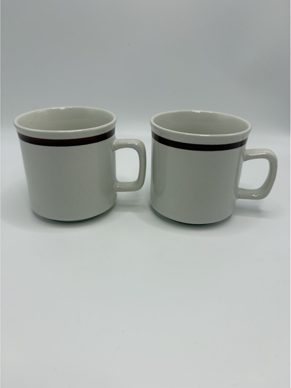 Genuine Stoneware Mugs Set Of 2 Japan Stamped VTG Brown Stripe